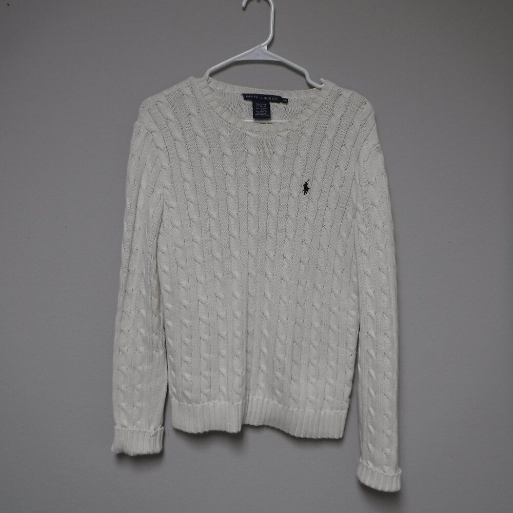 Polo Ralph Lauren Ladies Cream Cable Knit Long Sleeve Sweater